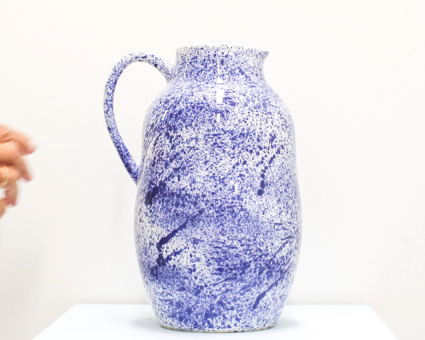 Handmade White and Blue Ceramic Pitcher from Mima Ceramics by Michelle Organ.