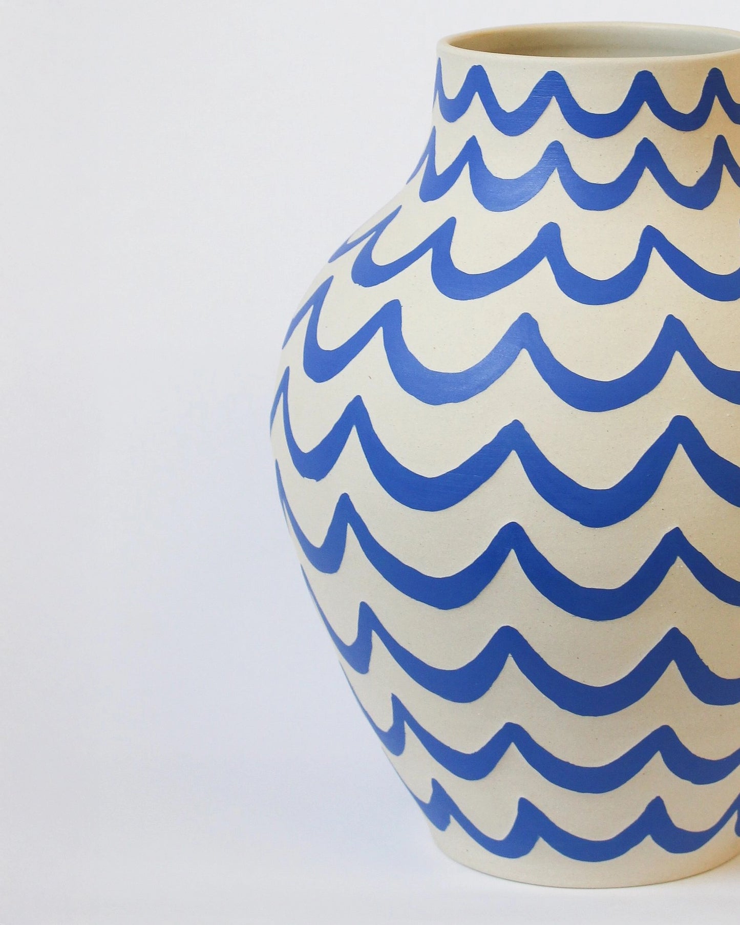 Handmade Ceramic Vase in Blue and White Wavy Pattern by Toronto Artist Michelle Organ