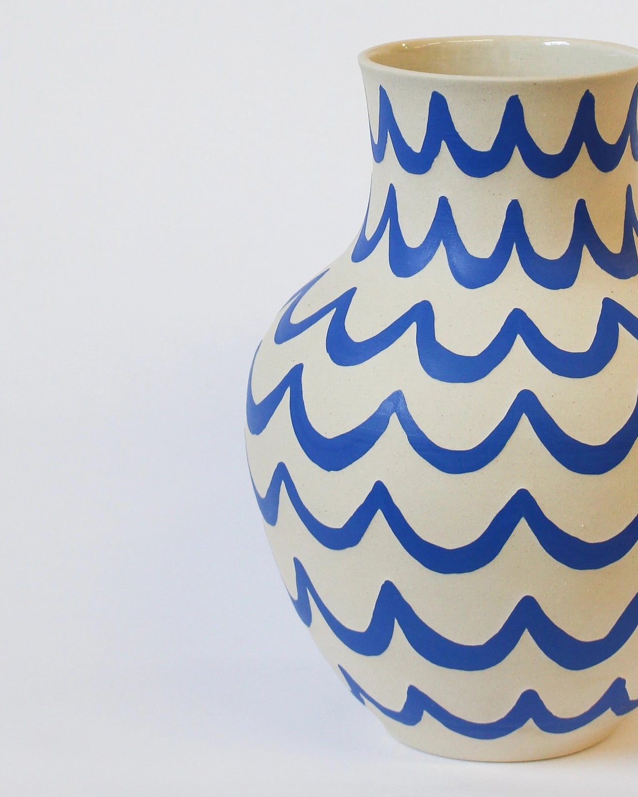 Handmade Ceramic Vase in Blue and White Wavy Pattern by Toronto Artist Michelle Organ