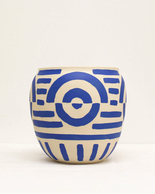 Blue and White Print Handmade Vase by Toronto Ceramic Artist Michelle Organ