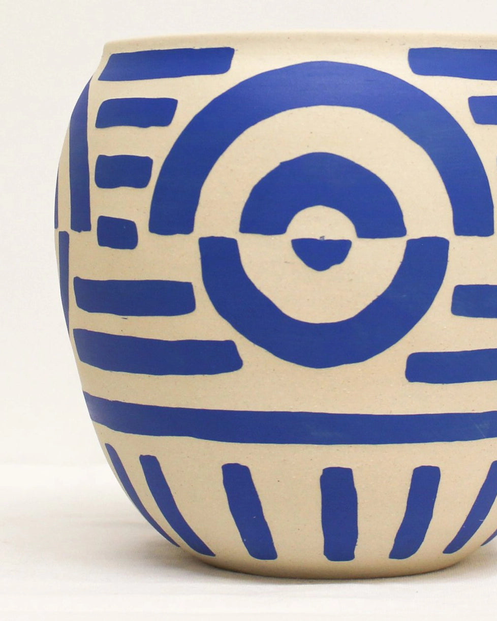 Blue and White Print Handmade Vase by Toronto Ceramic Artist Michelle Organ