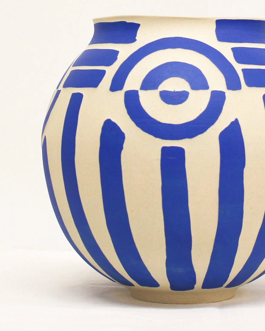 Blue and White Print Handmade Vase by Toronto Ceramic Artist Michelle Organ