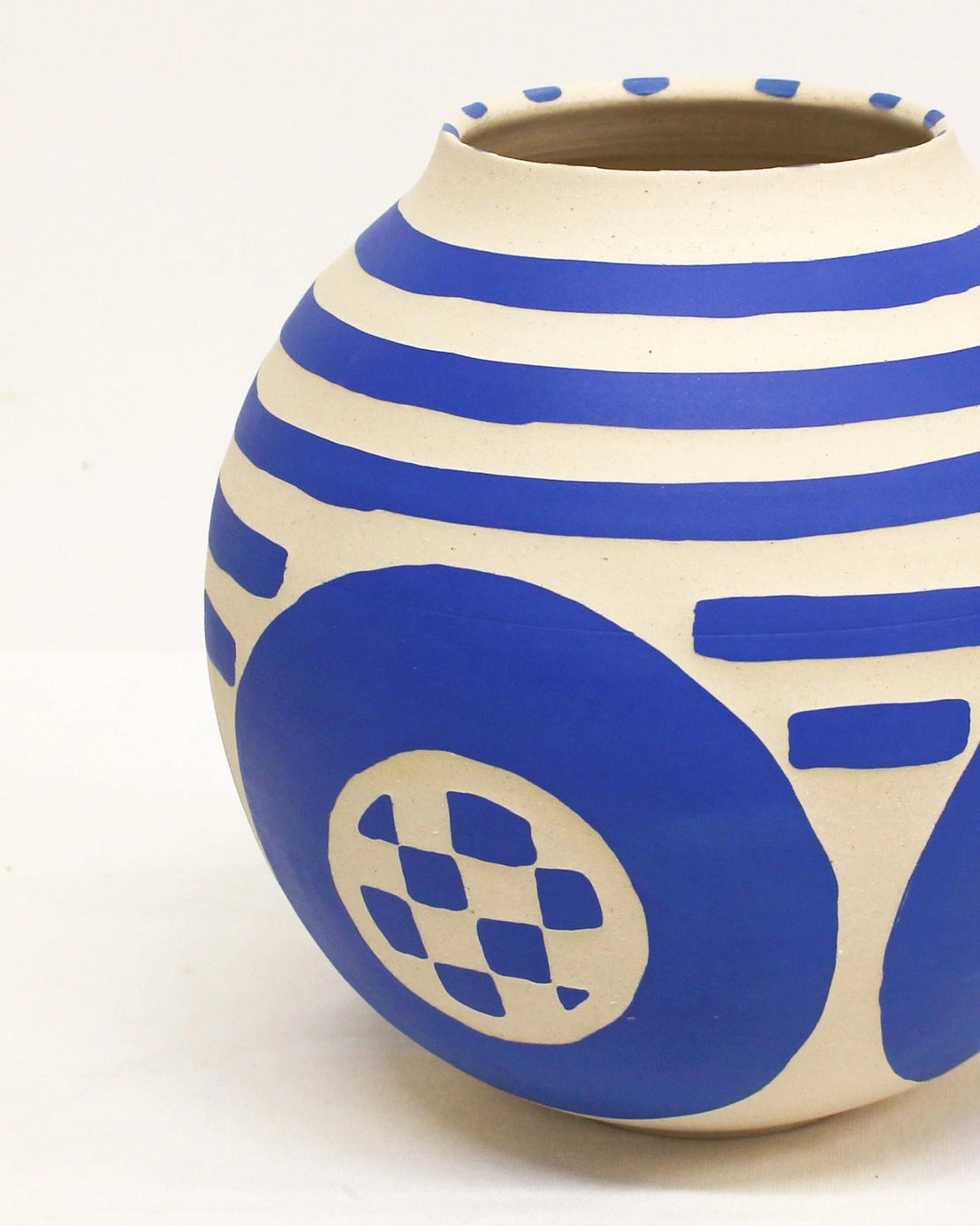 Blue and White Print Handmade Vase by Toronto Ceramic Artist Michelle Organ