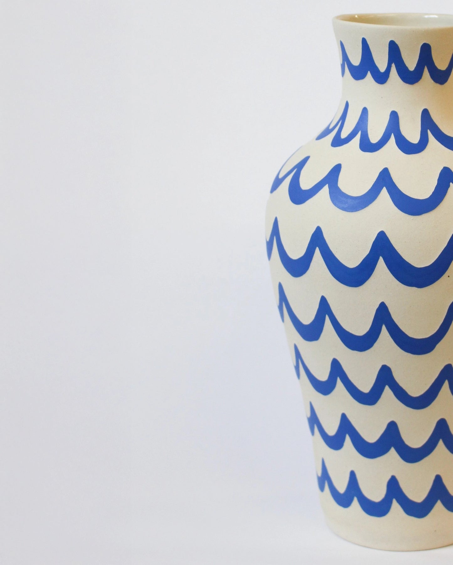 Handmade Ceramic Vase in Blue and White Wavy Pattern by Toronto Artist Michelle Organ