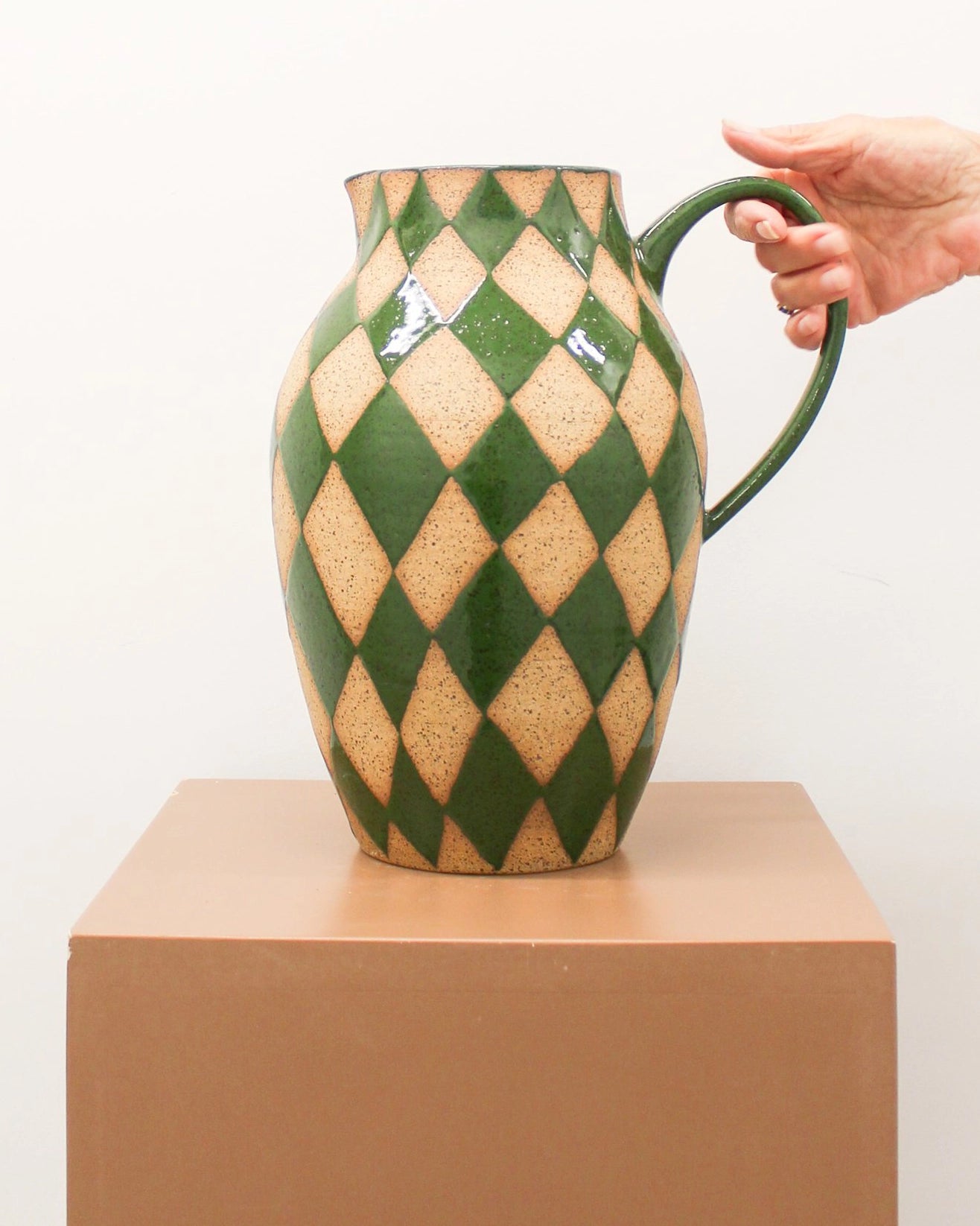 Handmade Ceramic Pitcher in Green Harlequin Print from Mima Ceramic by Michelle Organ