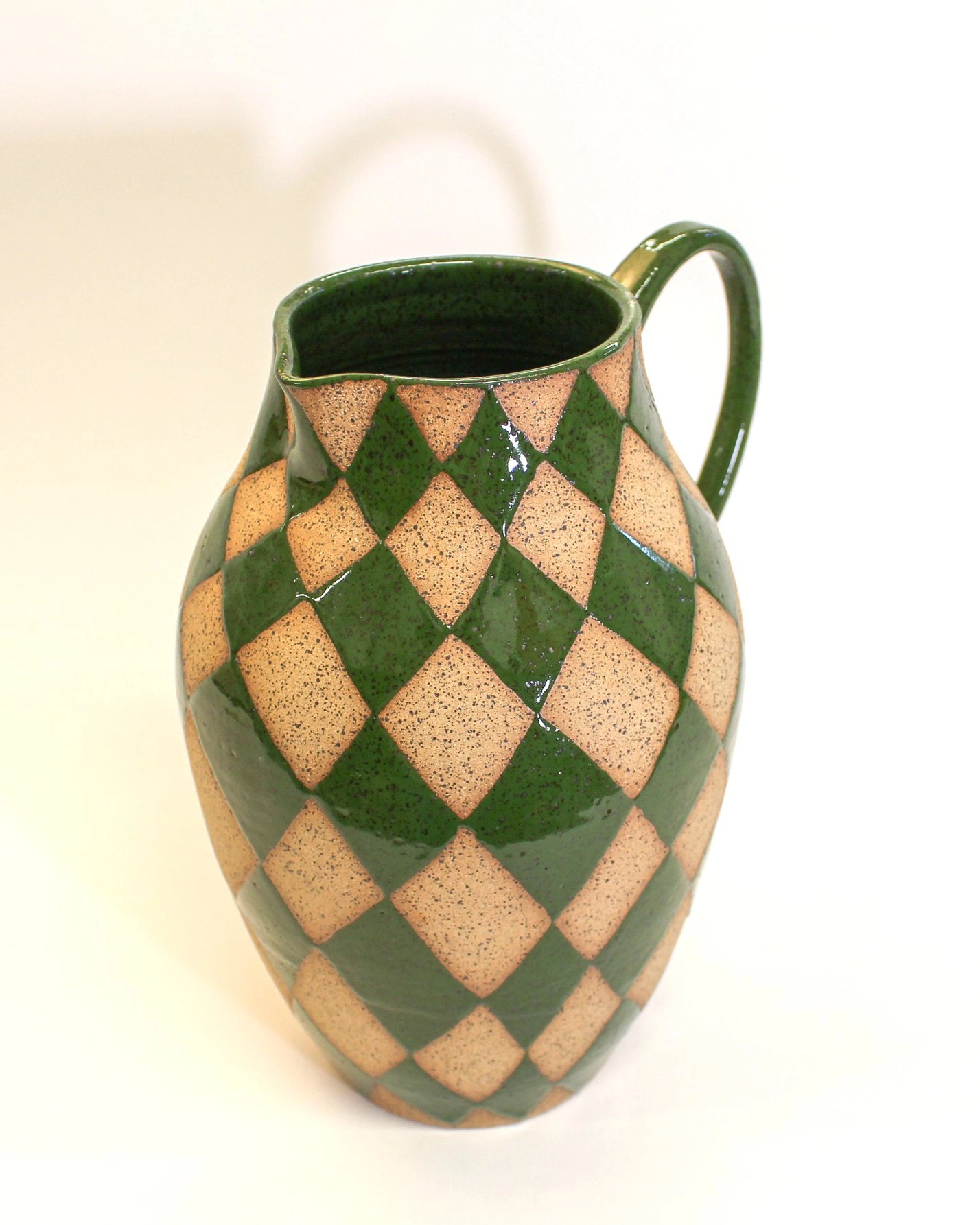 Handmade Ceramic Pitcher in Green Harlequin Print from Mima Ceramic by Michelle Organ