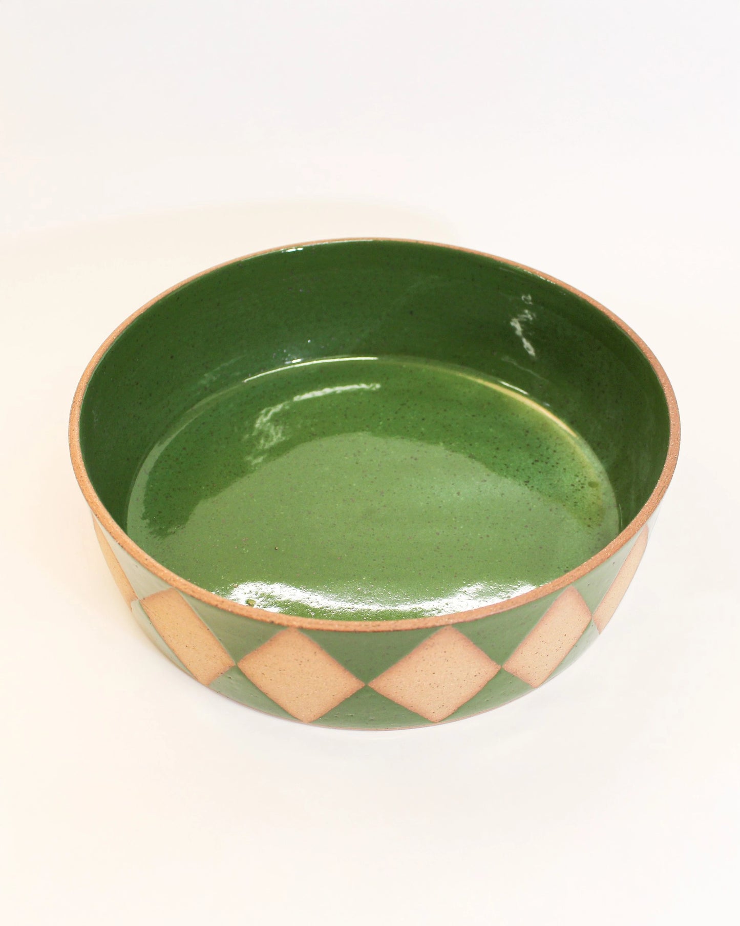 Handmade Ceramic Serving Dish with Green Harlequin Print from Mima Ceramics by Michelle Organ