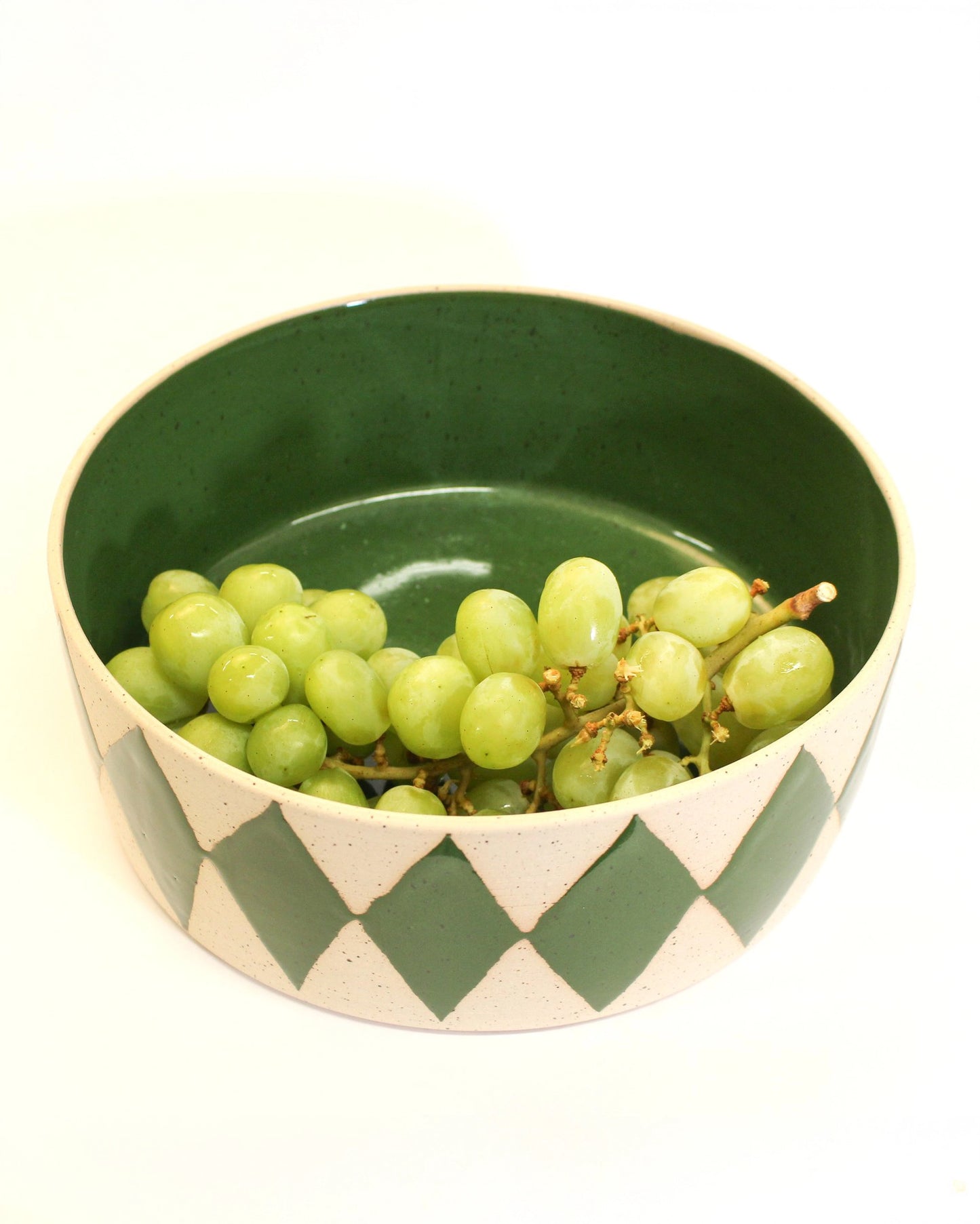 Handmade Ceramic Serving Dish with Green Harlequin Print from Mima Ceramics by Michelle Organ