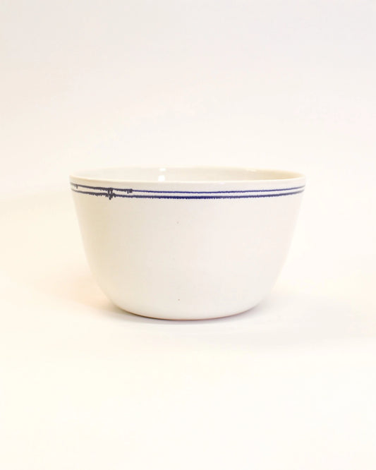 Everyday Ceramic Bowl in White with Double Lined Detail from Toronto Ceramic Artist Michelle Organ