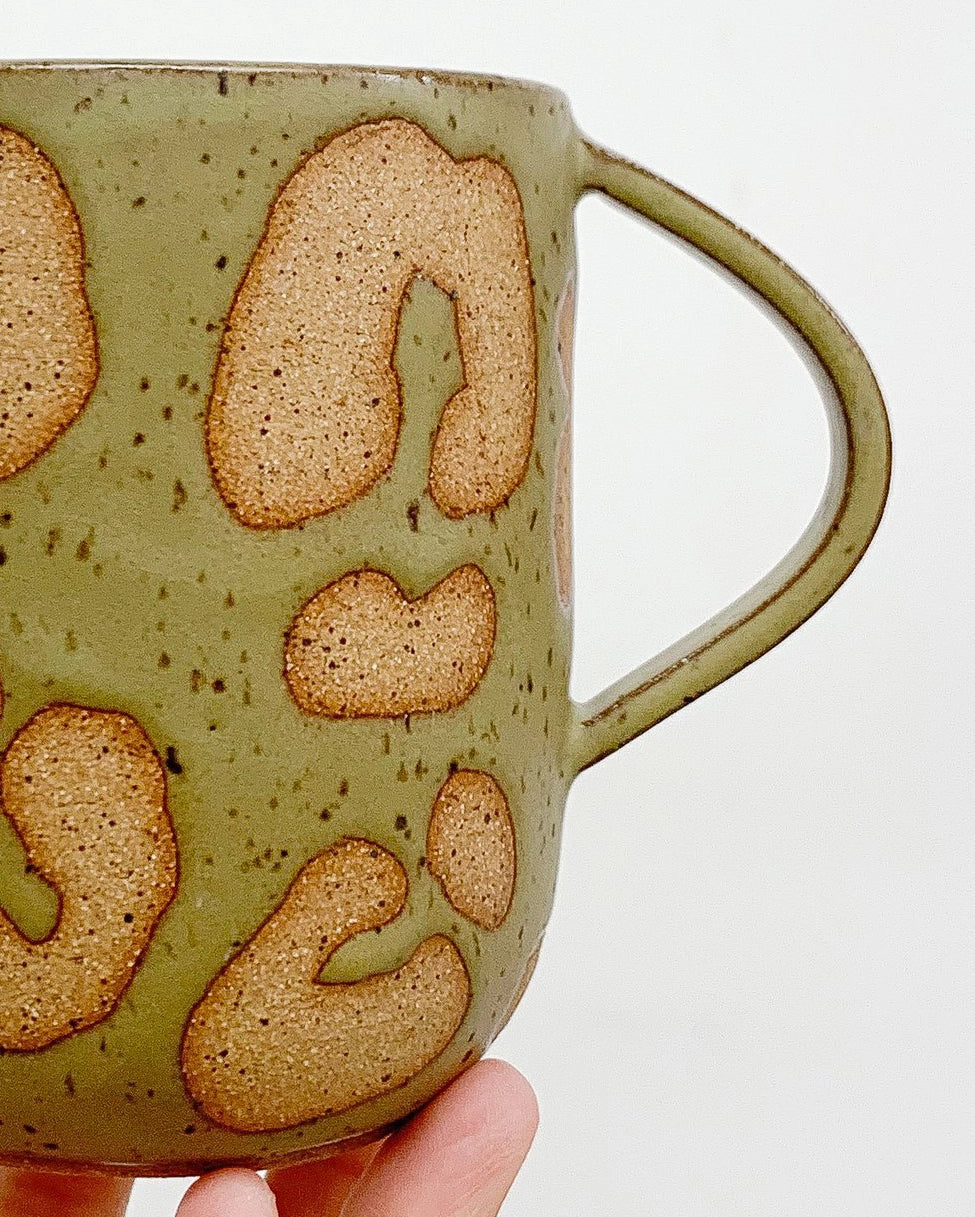 Handmade Ceramic Mug in Olive Animal Print from Mima Ceramics by Michelle Organ