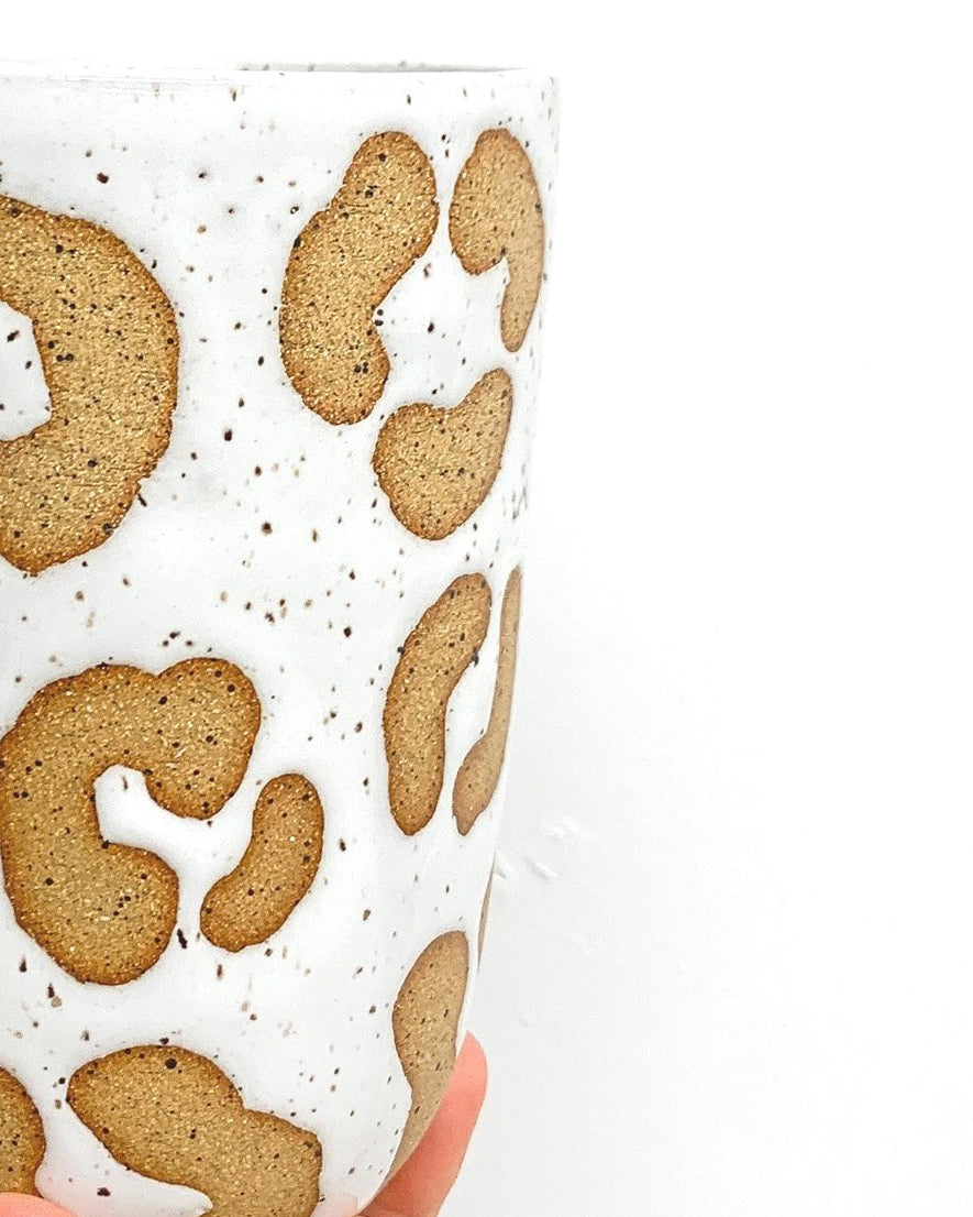 Extra Tall Handmade Ceramic Mug in White Animal Print from Mima Ceramics by Michelle Organ