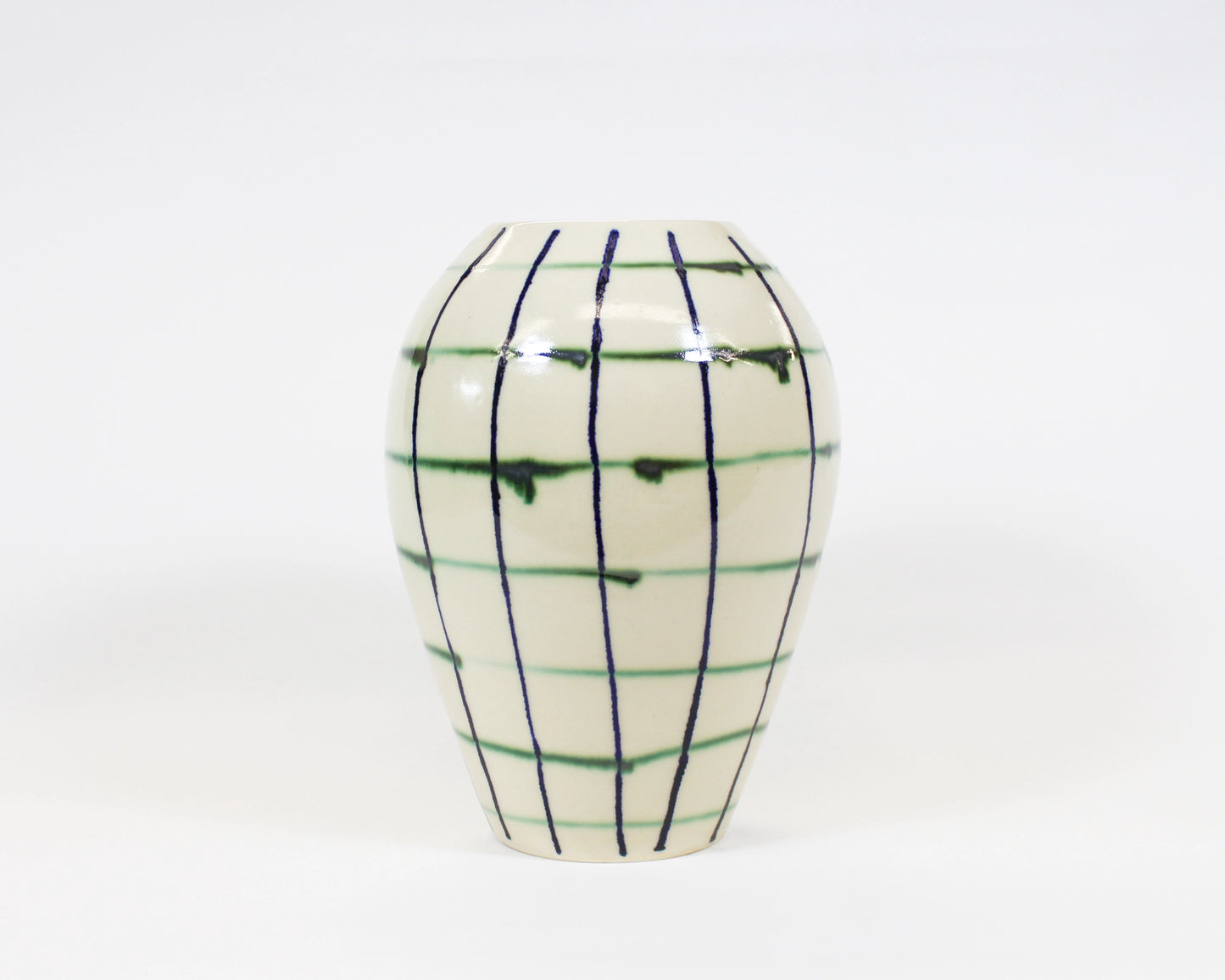 Natural Green and Blue Grid Vase