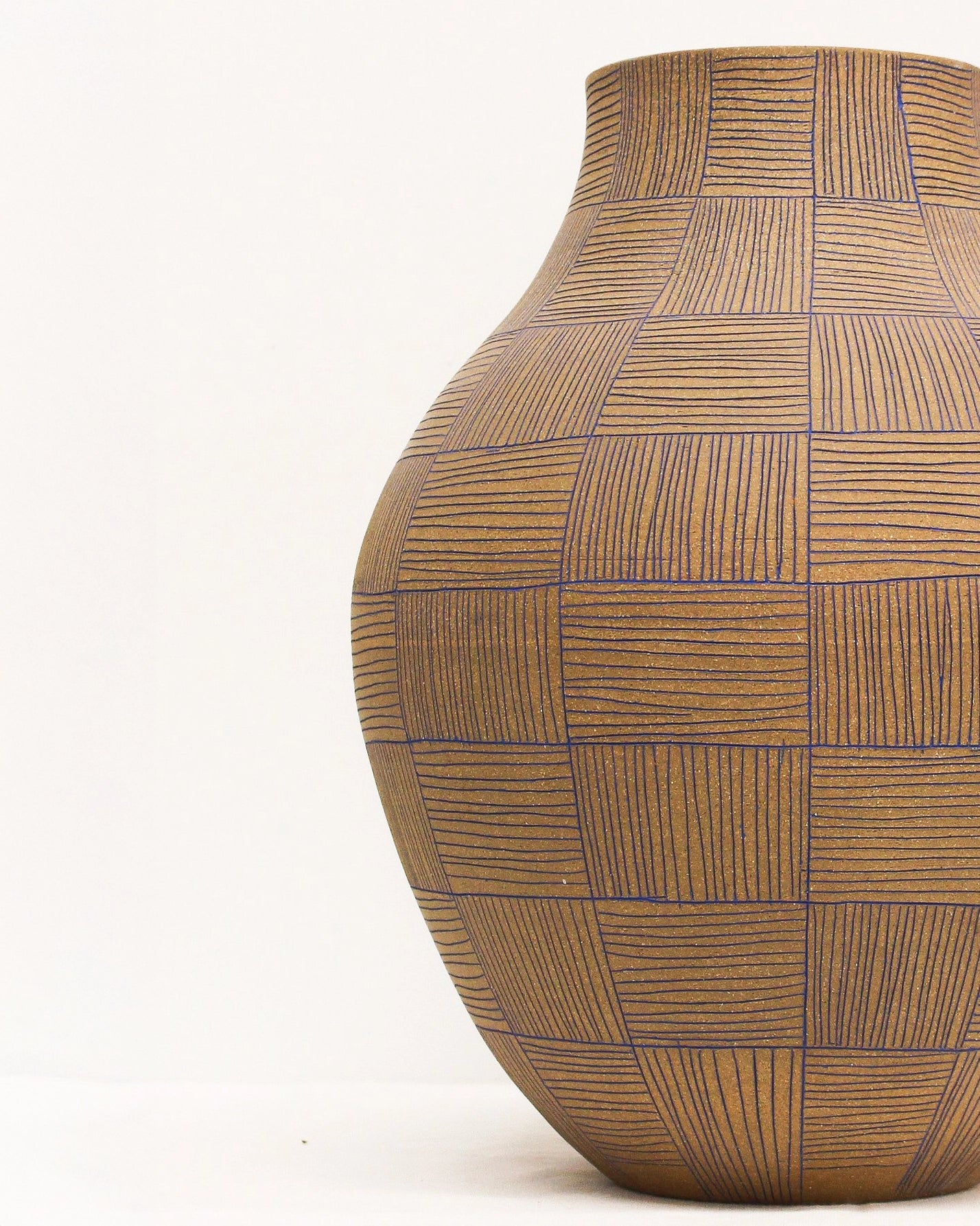 Handmade Ceramic Large Vase in Brown and Blue Engraved Pattern from Mima Ceramics by Michelle Organ