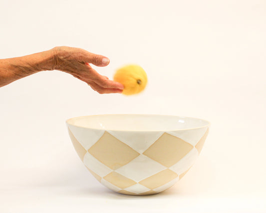 Handmade Large Ceramic Serving Bowl with a White on White Diamond Pattern from Mima Ceramics by Michelle Organ.