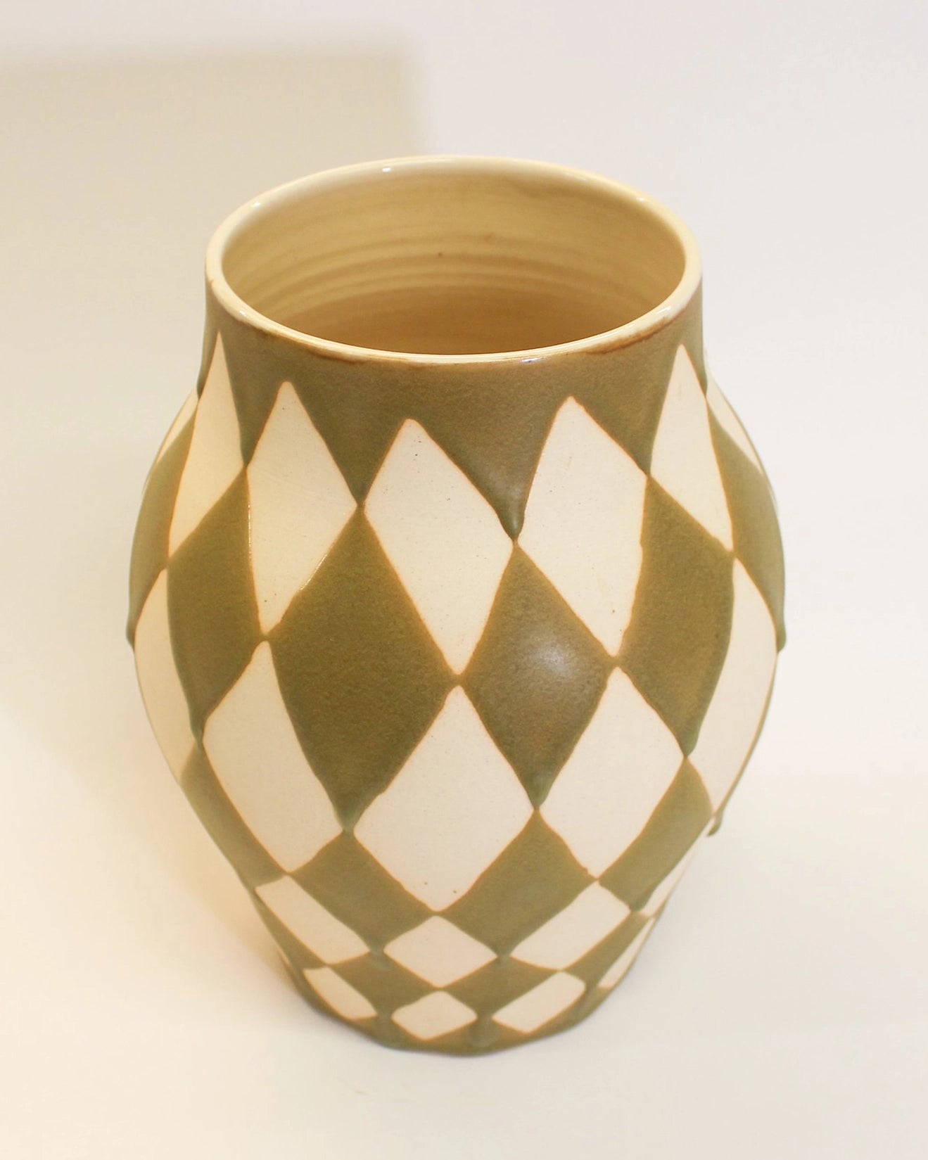 Large Vase in Olive Harlequin Print from Mima Ceramics by Michelle Ross