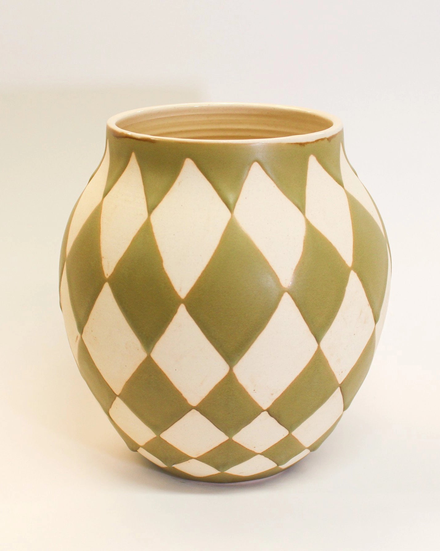 Large Vase in Olive Harlequin Print from Mima Ceramics by Michelle Ross