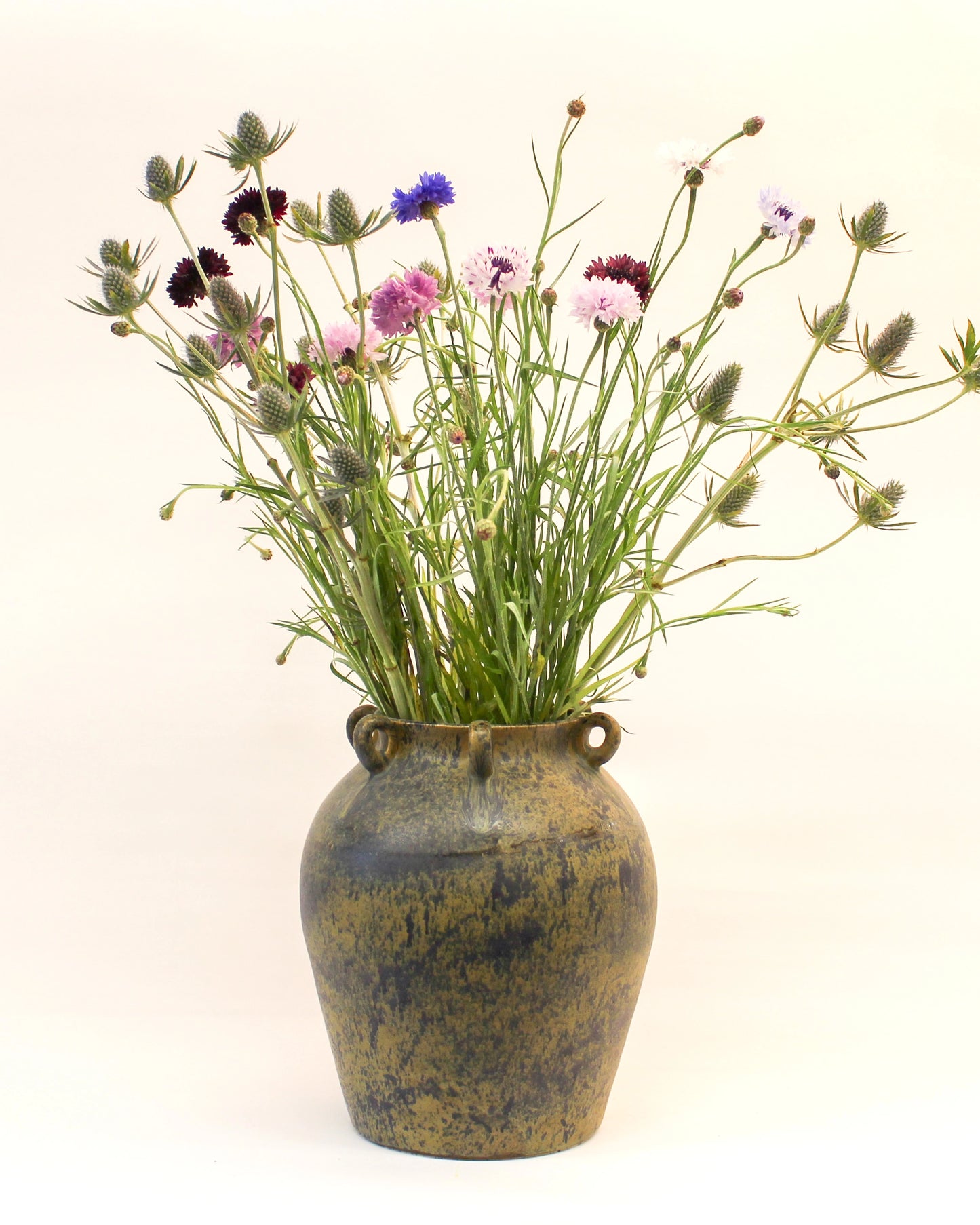 Olive Speck Round Vase with 6 handles