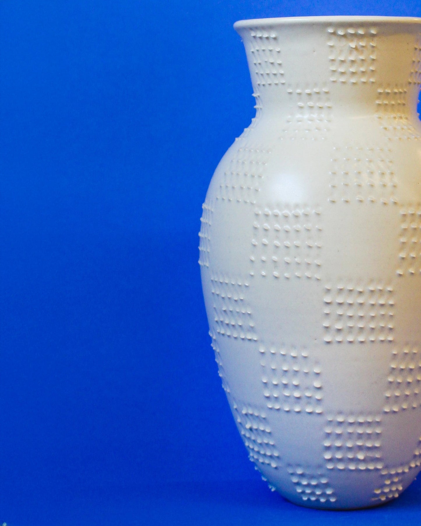 Handmade Ceramic Vase in White Textured Checkered Print from Mima Ceramics by Michelle Organ