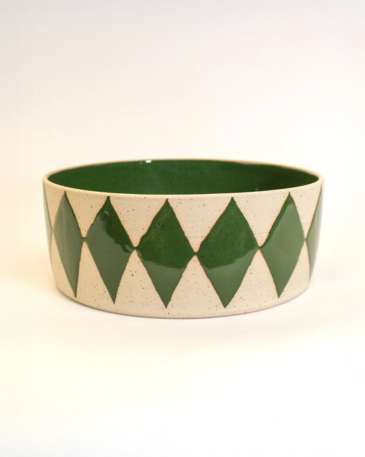 Handmade Ceramic Serving Dish with Green Harlequin Print from Mima Ceramics by Michelle Organ