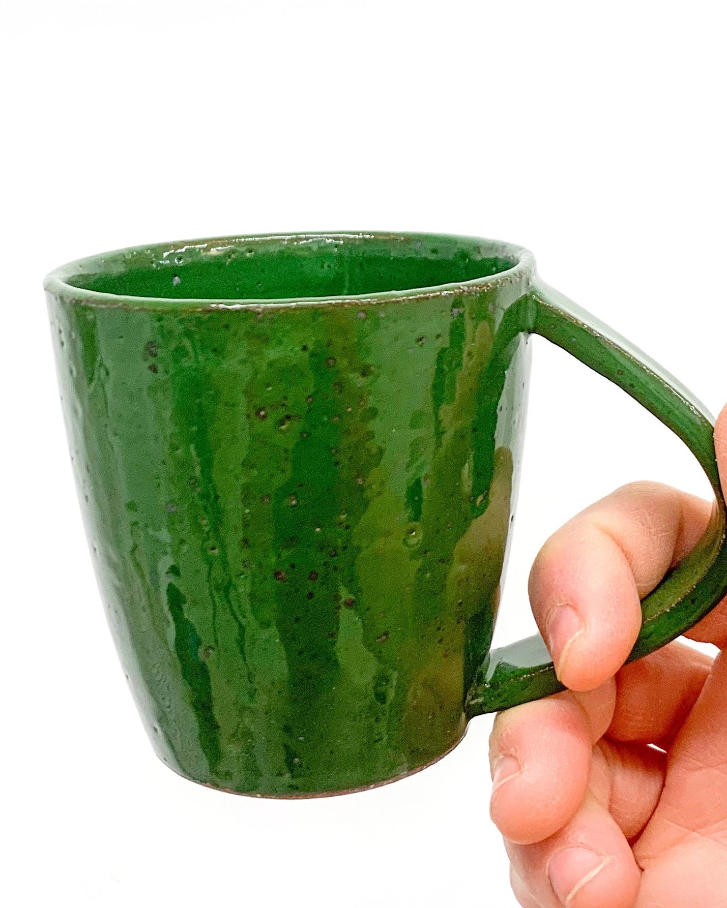 Handmade Short Ceramic Mug in Bright Green from Mima Ceramics by Michelle Organ