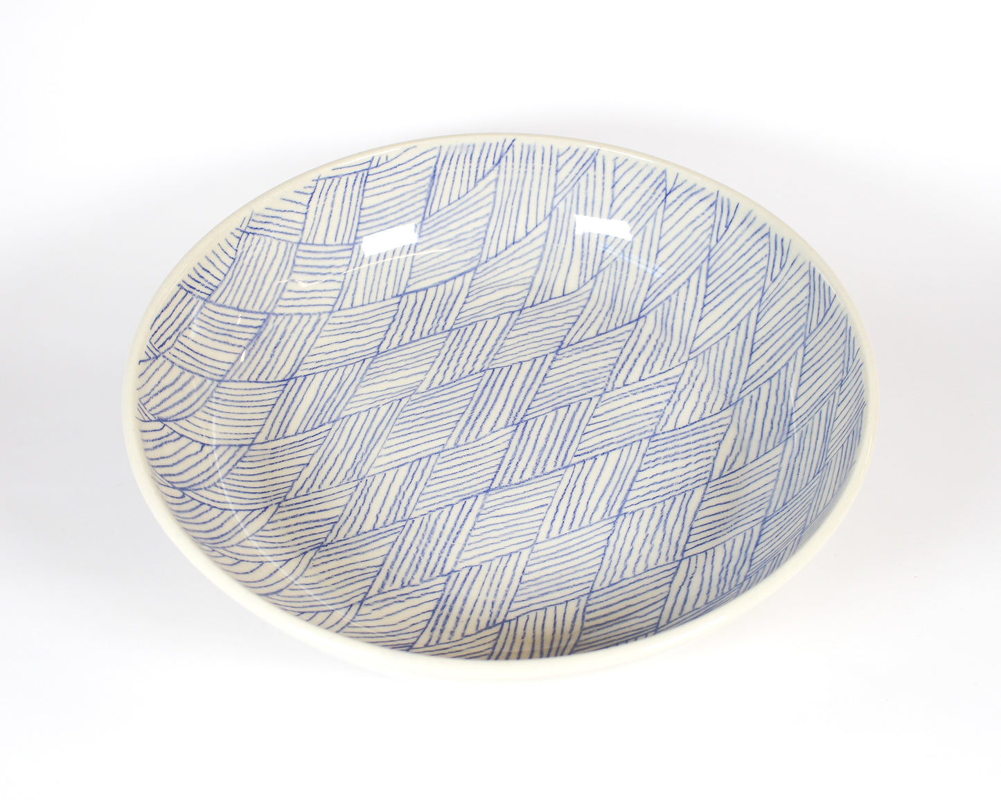 Large Shallow Bowl - Lined Blue 2