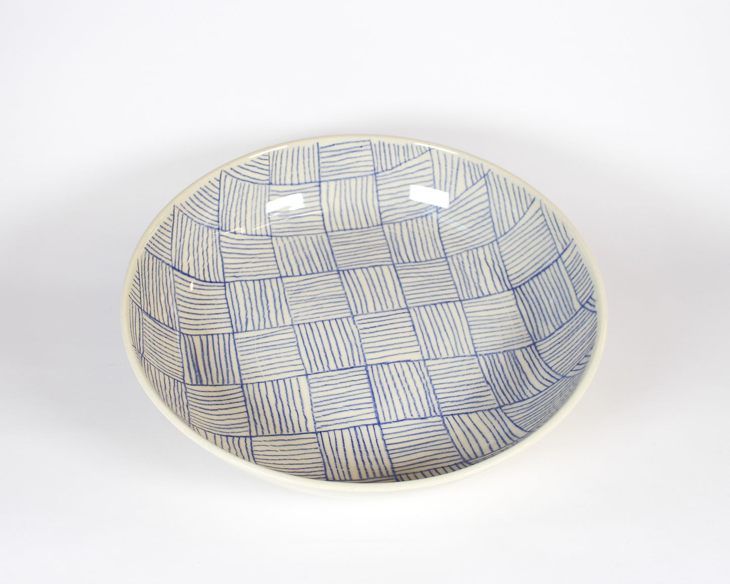 Large Shallow Bowl - Lined Blue 3