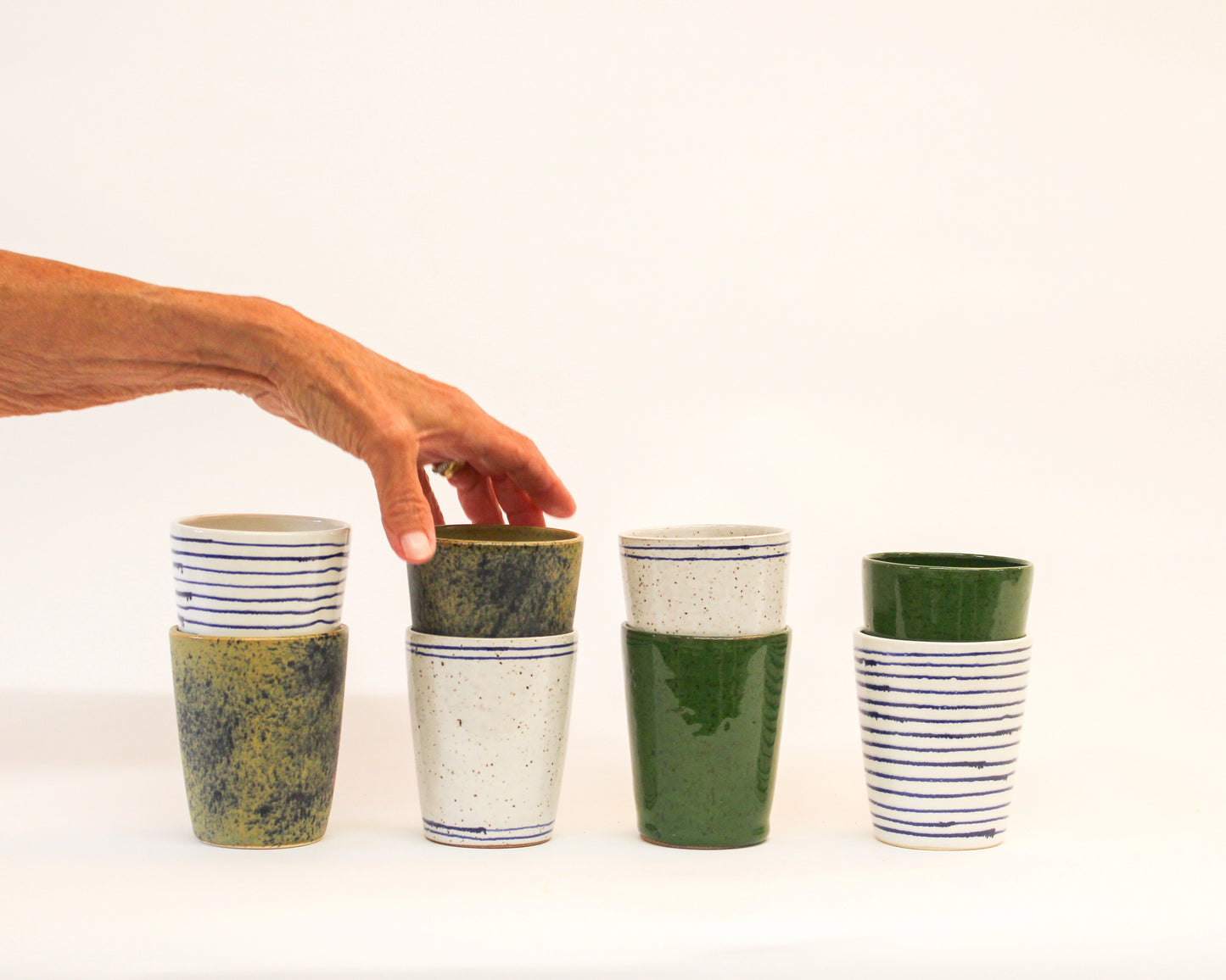 Straight Drinking Cup - White Multi Lined