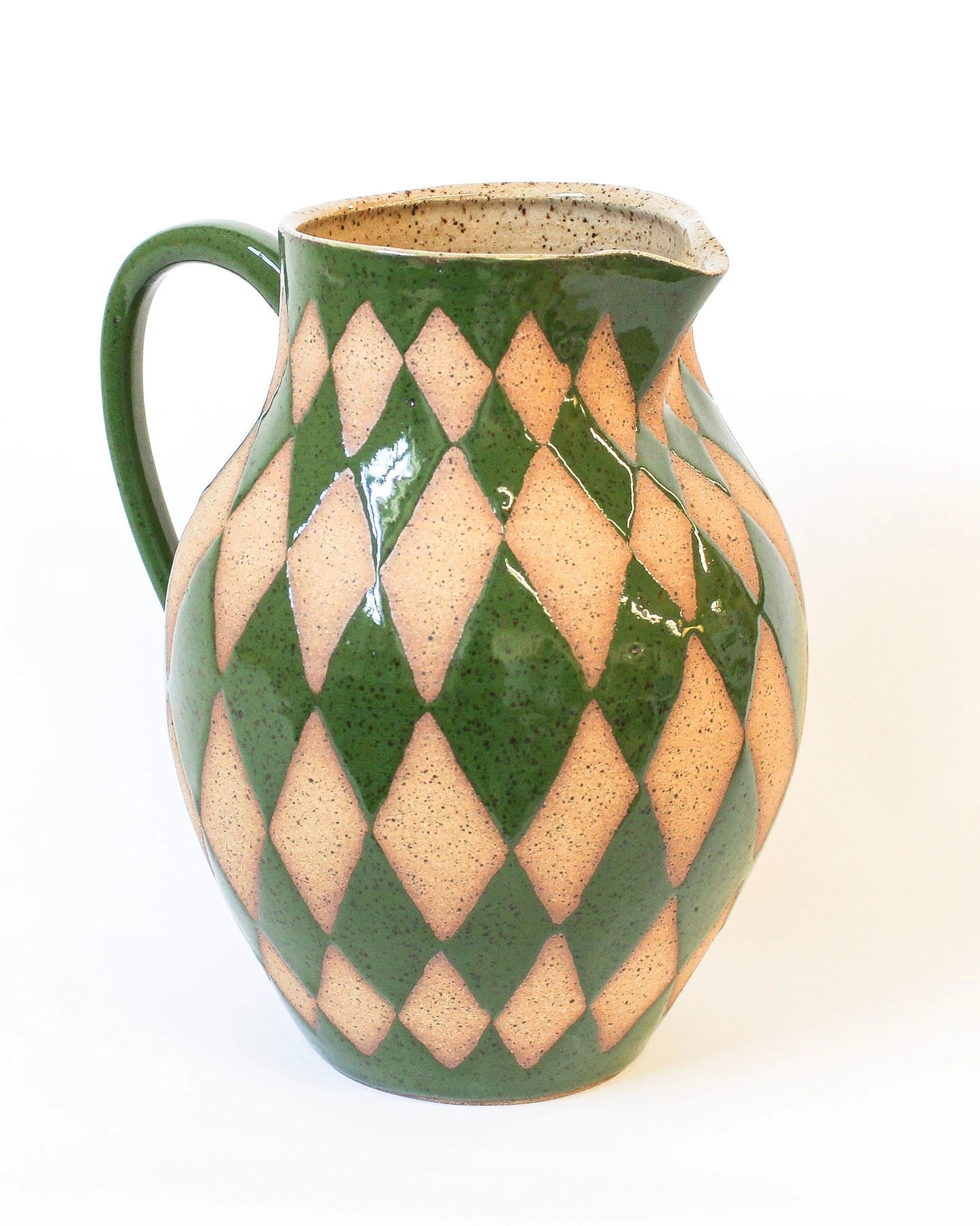 Handmade Ceramic Pitcher in Green Harlequin Print from Mima Ceramic by Michelle Organ