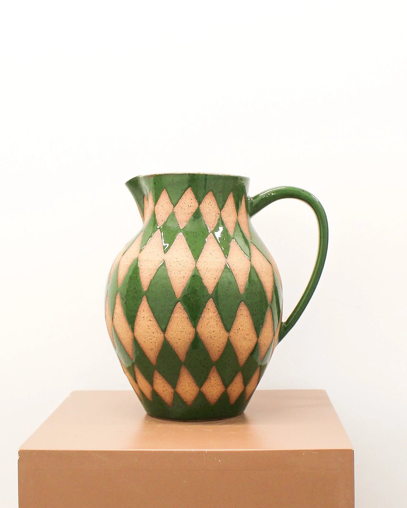 Handmade Ceramic Pitcher in Green Harlequin Print from Mima Ceramic by Michelle Organ