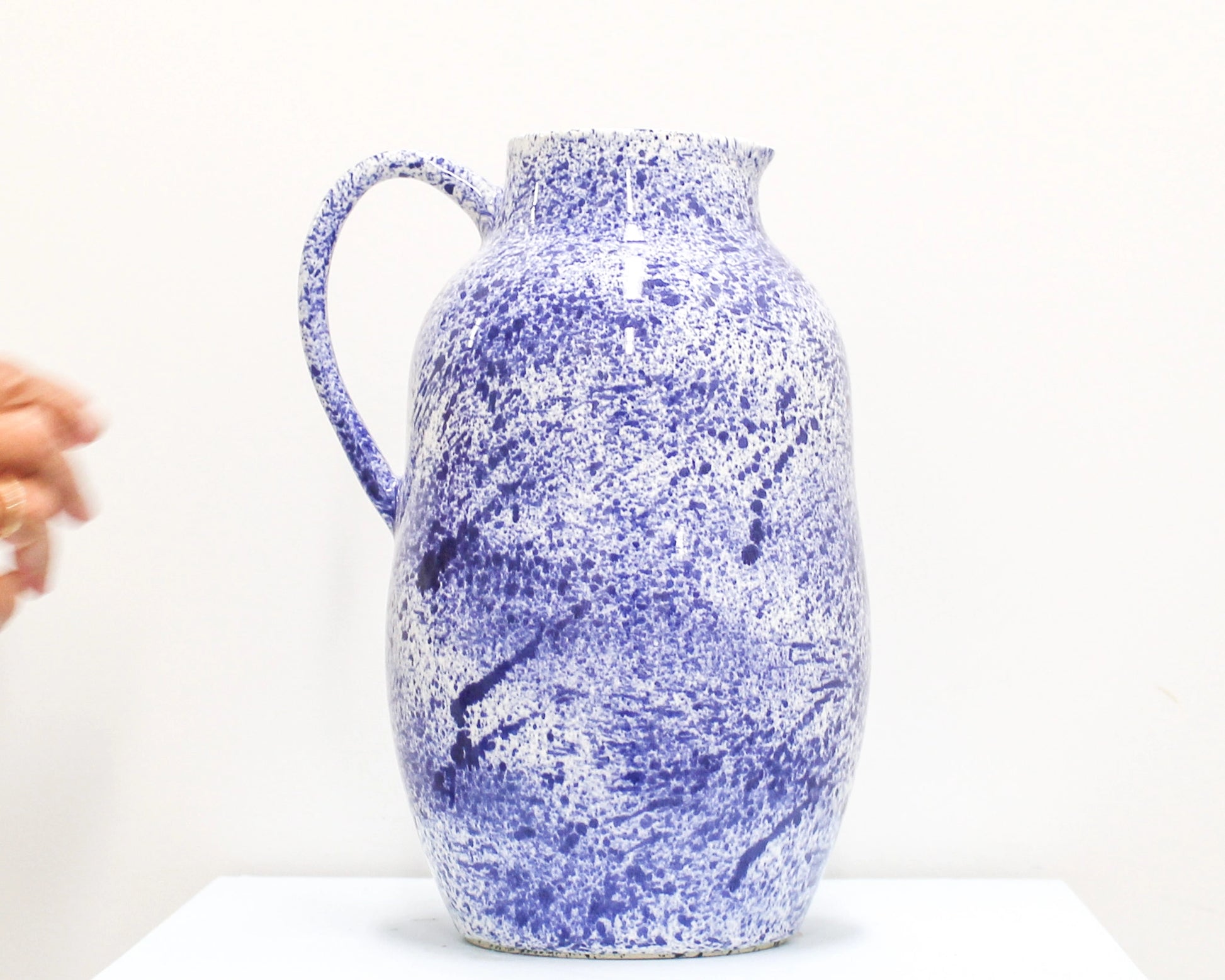 Handmade White and Blue Ceramic Pitcher from Mima Ceramics by Michelle Organ. 