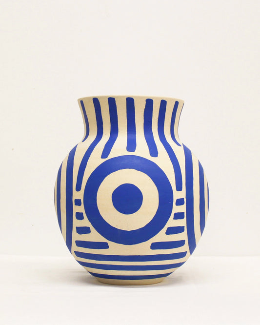 Blue and White Print Handmade Vase by Toronto Ceramic Artist Michelle Organ