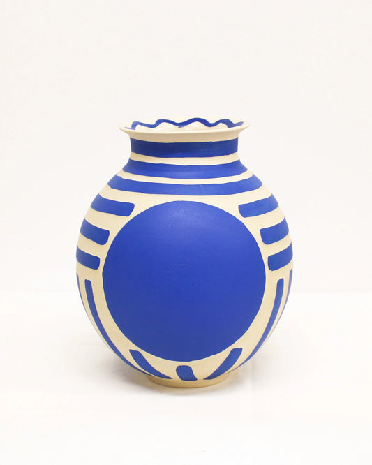 Blue and White Print Handmade Vase by Toronto Ceramic Artist Michelle Organ
