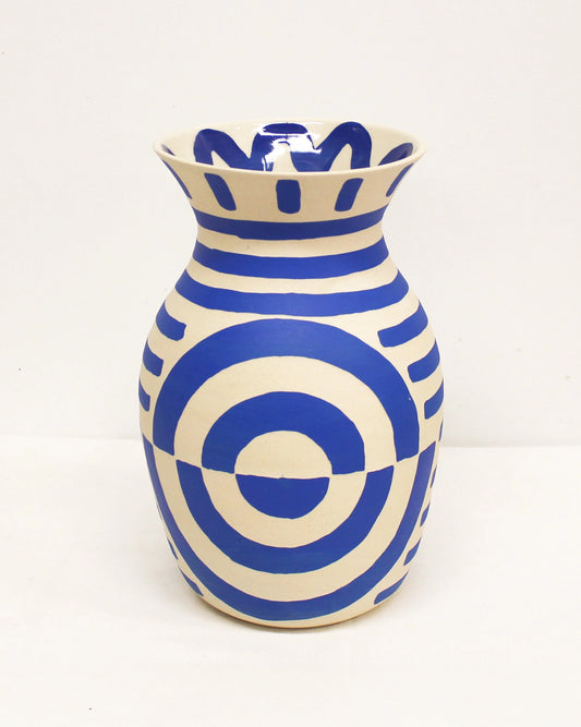 Blue and White Print Handmade Vase by Toronto Ceramic Artist Michelle Organ