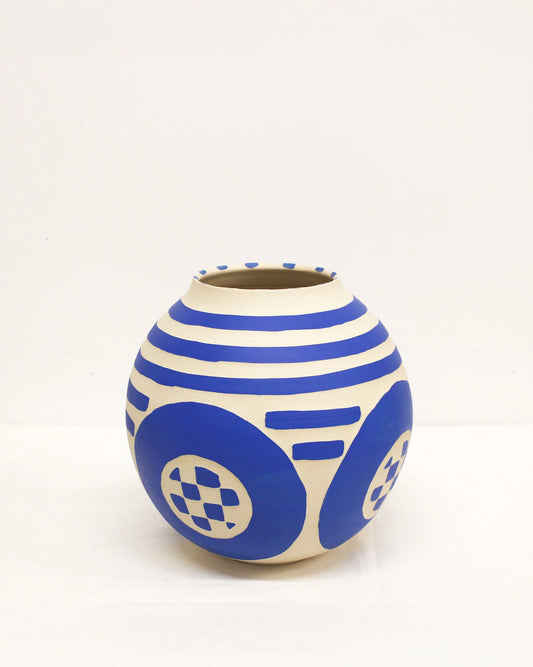 Blue and White Print Handmade Vase by Toronto Ceramic Artist Michelle Organ