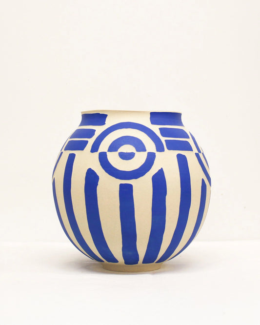 Blue and White Print Handmade Vase by Toronto Ceramic Artist Michelle Organ