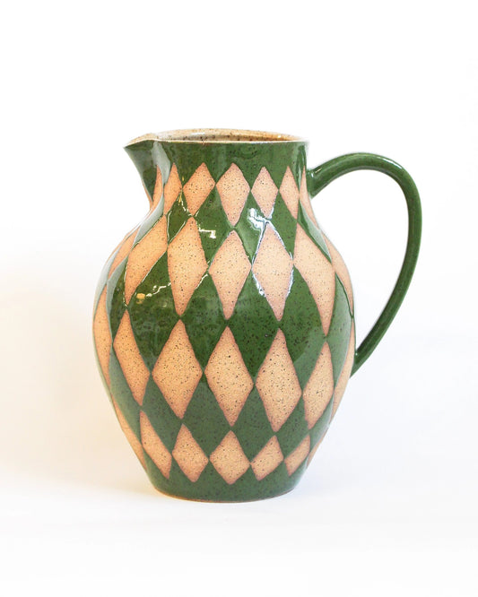 Handmade Ceramic Pitcher in Green Harlequin Print from Mima Ceramic by Michelle Organ