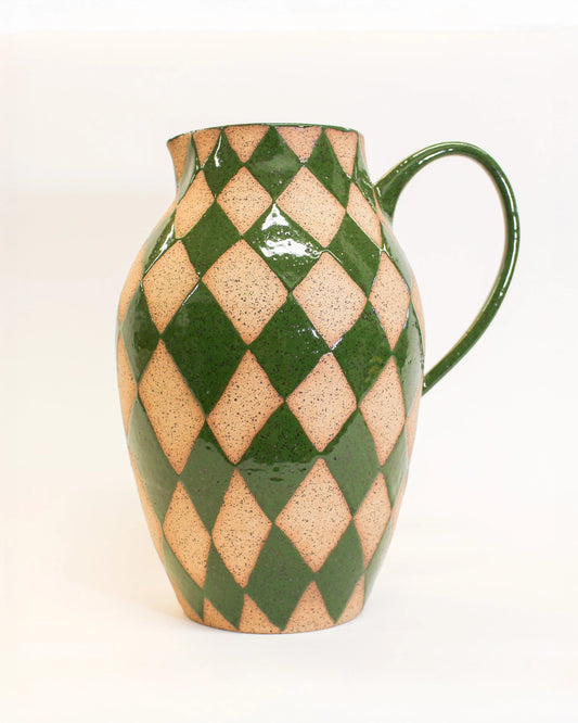 Handmade Ceramic Pitcher in Green Harlequin Print from Mima Ceramic by Michelle Organ