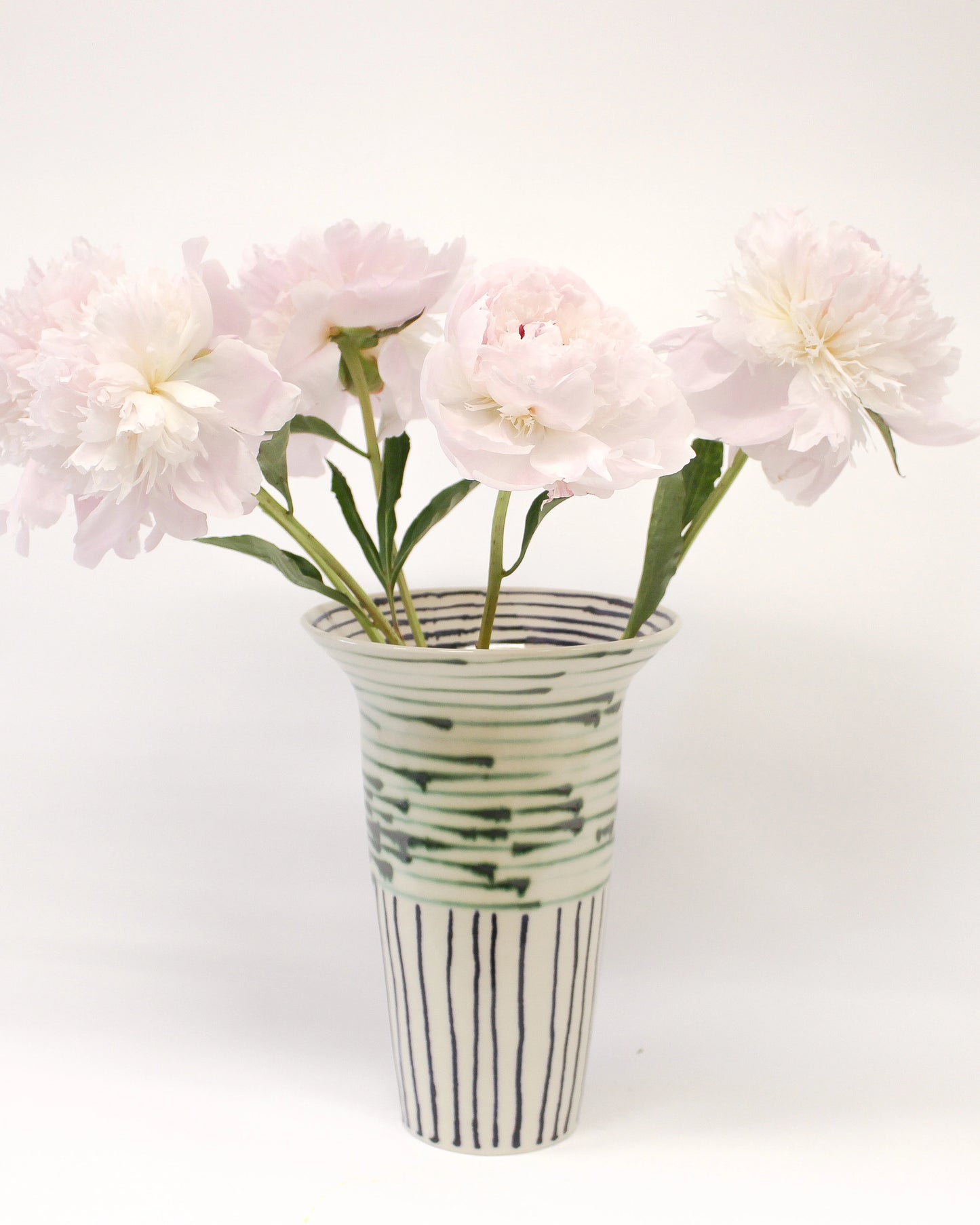 Handmade Ceramic Vase with Blue and Copper Green Stripes from Mima Ceramics by Michelle Organ. 