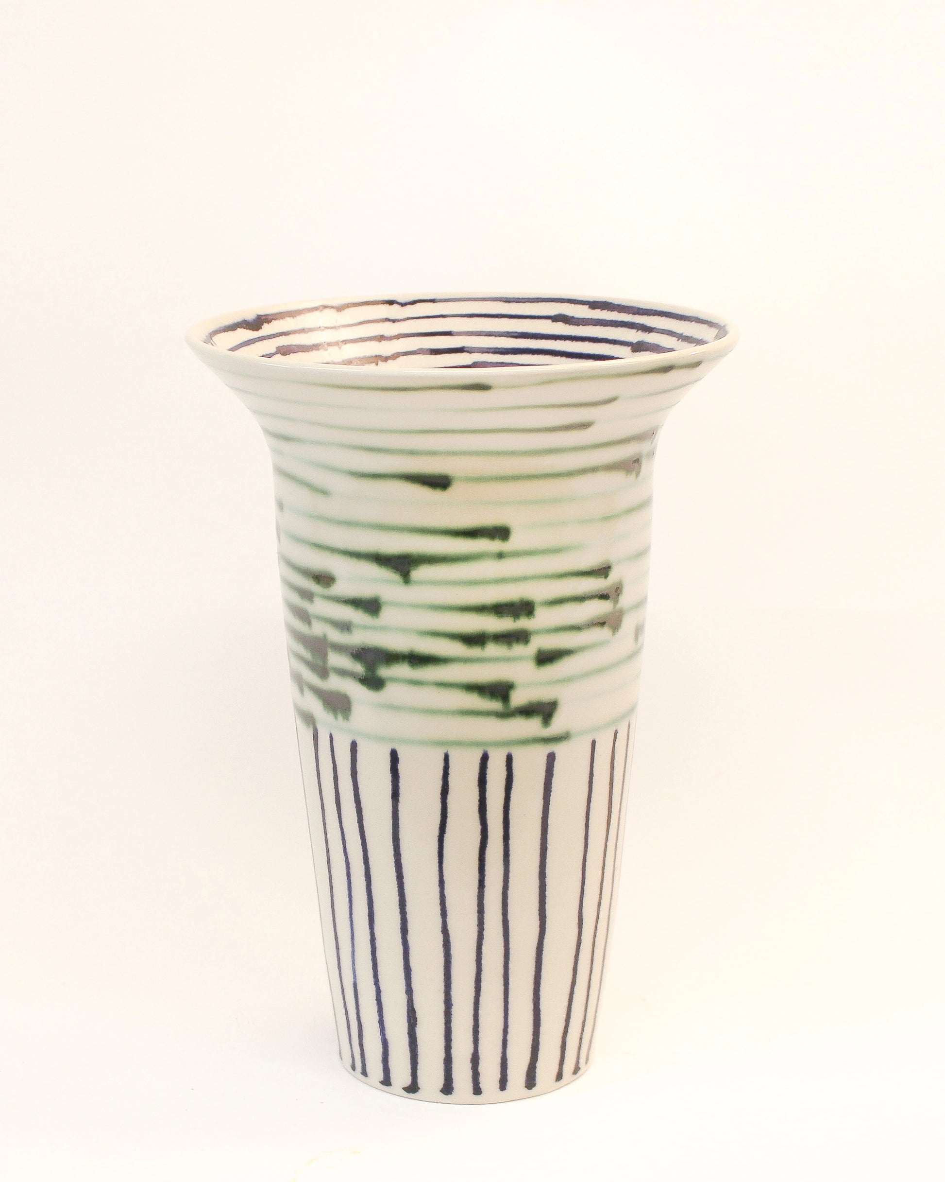 Handmade Ceramic Vase with Blue and Copper Green Stripes from Mima Ceramics by Michelle Organ. 
