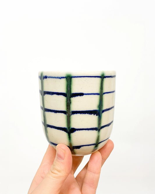 Handmade Ceramic Drinking Cups in Grid Pattern from Mima Ceramics by Michelle Organ