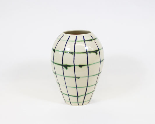 Natural Green and Blue Grid Vase