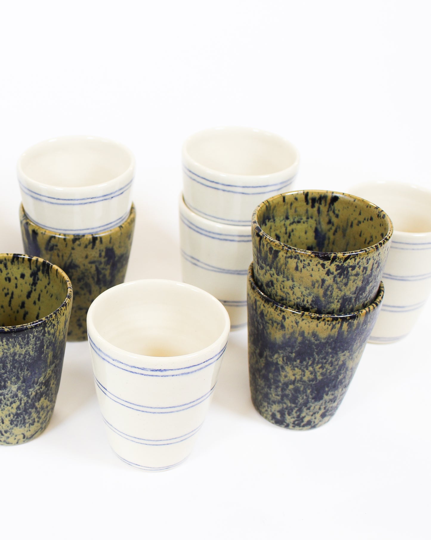 Straight Drinking Cup - Natural Blue Lines