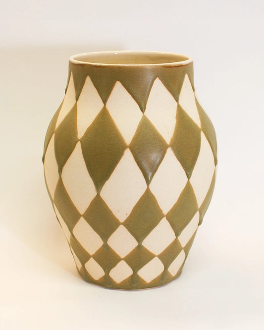 Large Vase in Olive Harlequin Print from Mima Ceramics by Michelle Ross