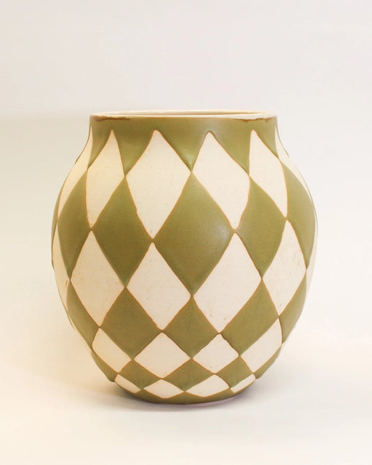 Large Vase in Olive Harlequin Print from Mima Ceramics by Michelle Ross