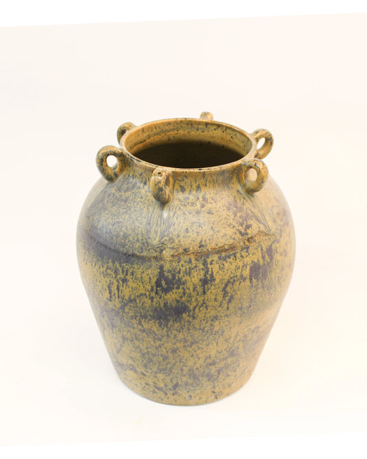 Olive Speck Round Vase with 6 handles