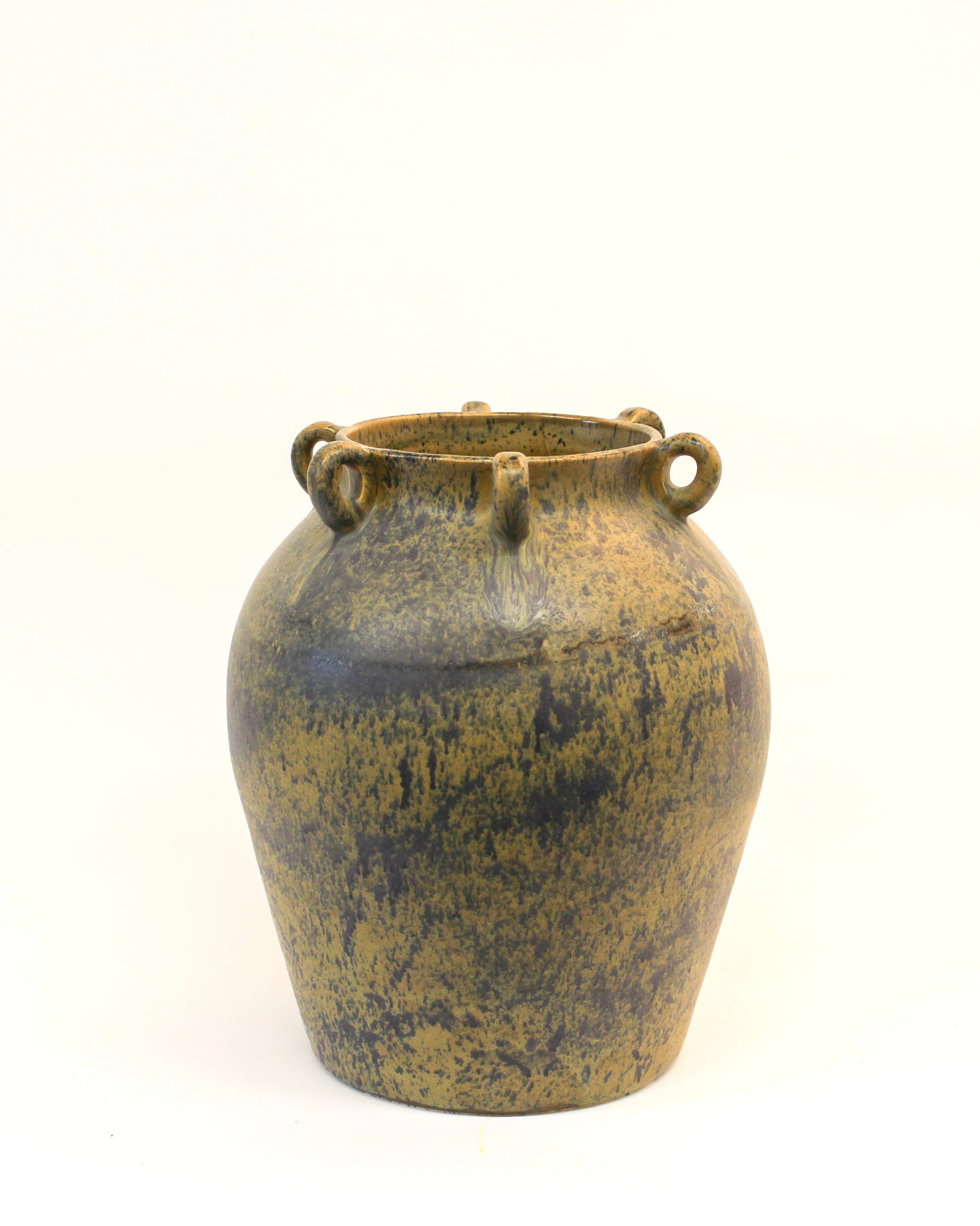 Olive Speck Round Vase with 6 handles