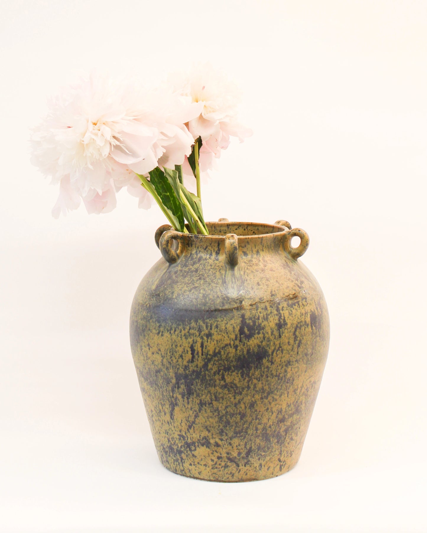 Olive Speck Round Vase with 6 handles