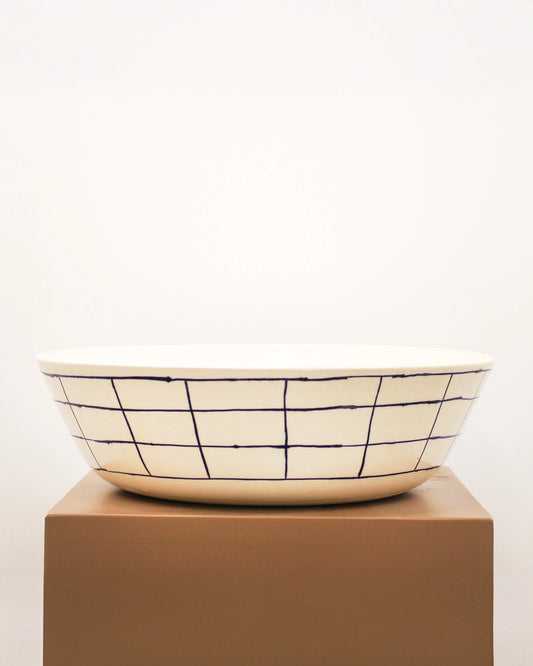 Handmade Ceramic Serving Dish in White Grid Pattern from Mima Ceramics by Michelle Organ