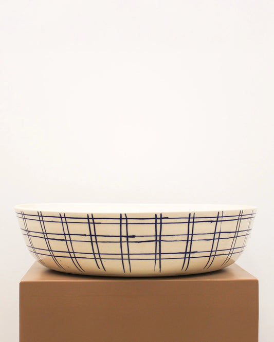 Handmade Ceramic Serving Dish in White Grid Pattern from Mima Ceramics by Michelle Organ