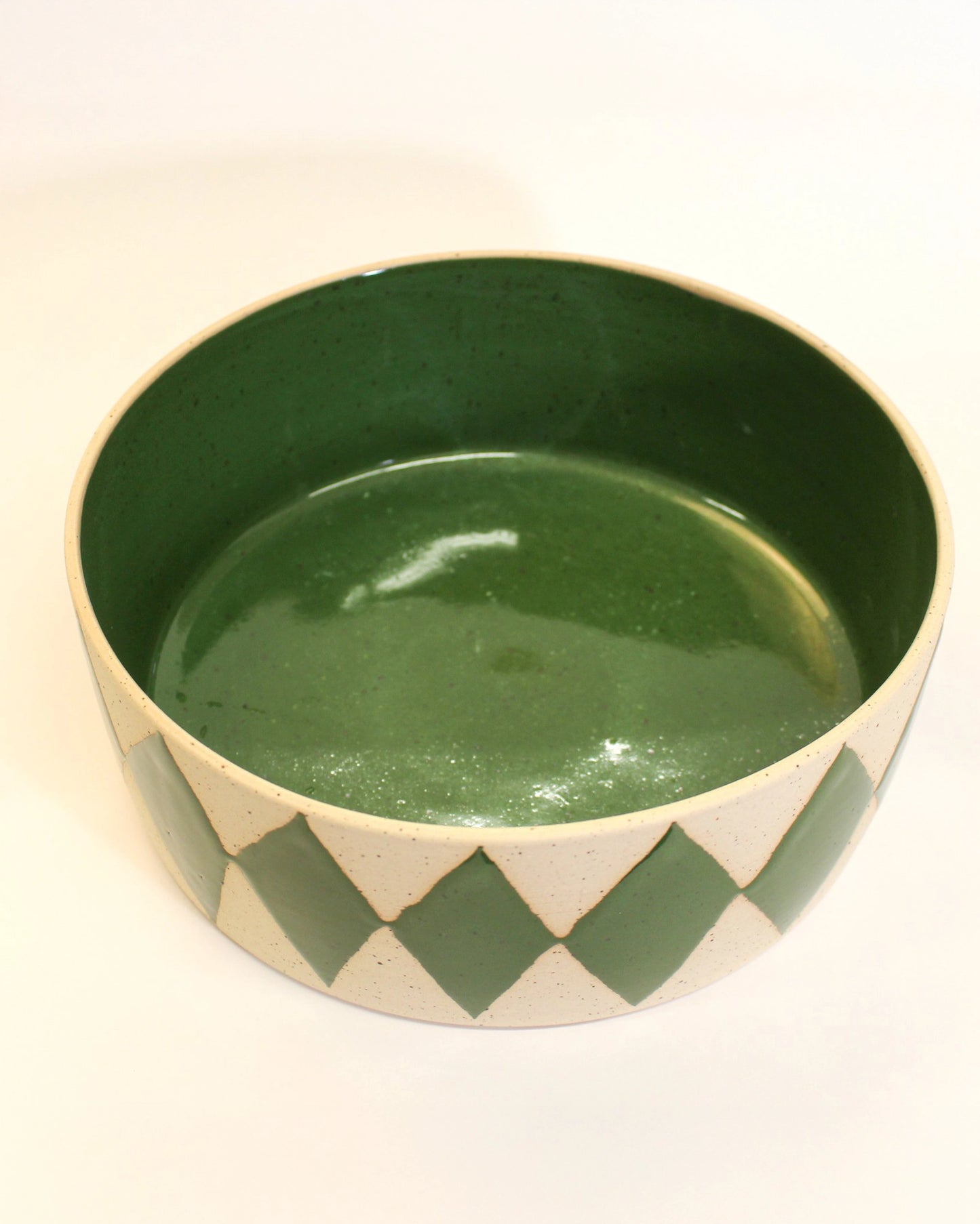 Handmade Ceramic Serving Dish with Green Harlequin Print from Mima Ceramics by Michelle Organ